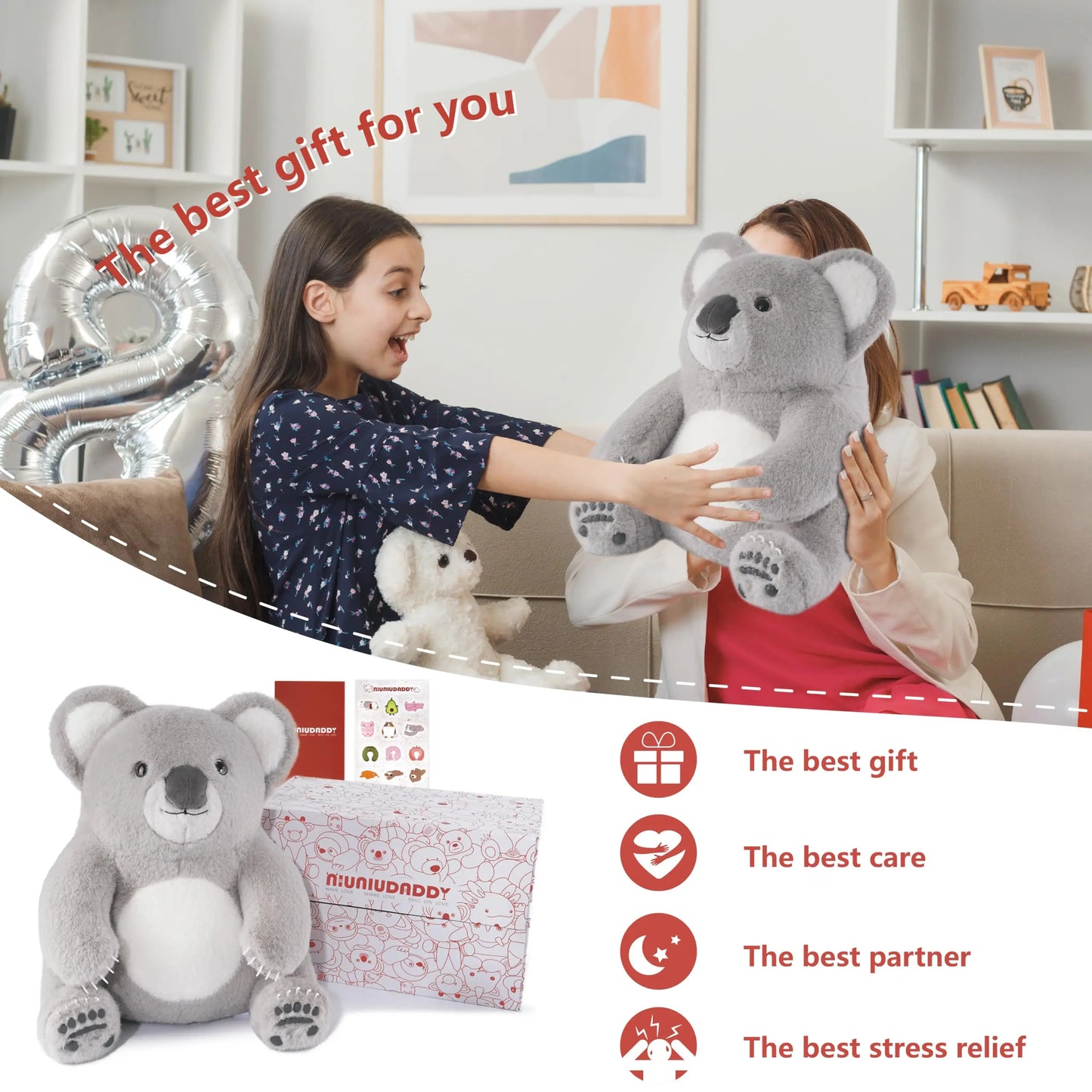 Niuniu Daddy 14" Koala Weighted Stuffed Animal 3.5LB Giant Lap Pillow Plush Toy for Kids Adults Cute Gift for Birthday Christmas