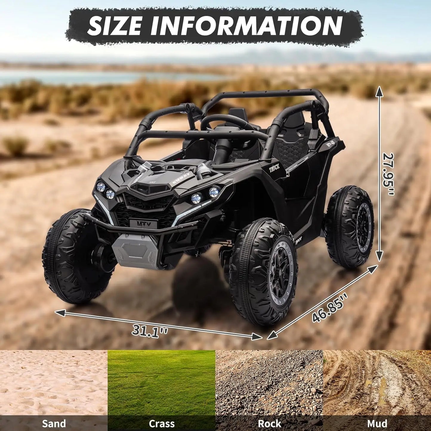 24V Ride On Car For Kids, 4WD Electric Vehicle With Remote Control, 2 Seater, LED Lights, Four-Wheel Shock Absorption, 3 Speeds