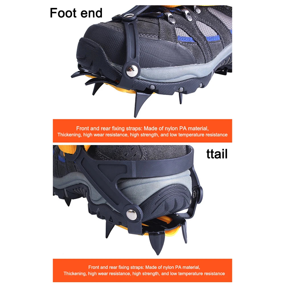 1 Pair New Mountaineering Cleats Stainless Steel 10 Teeth Bundled Crampons Anti-Slip with Carry Bag Adjustable for Men and Women