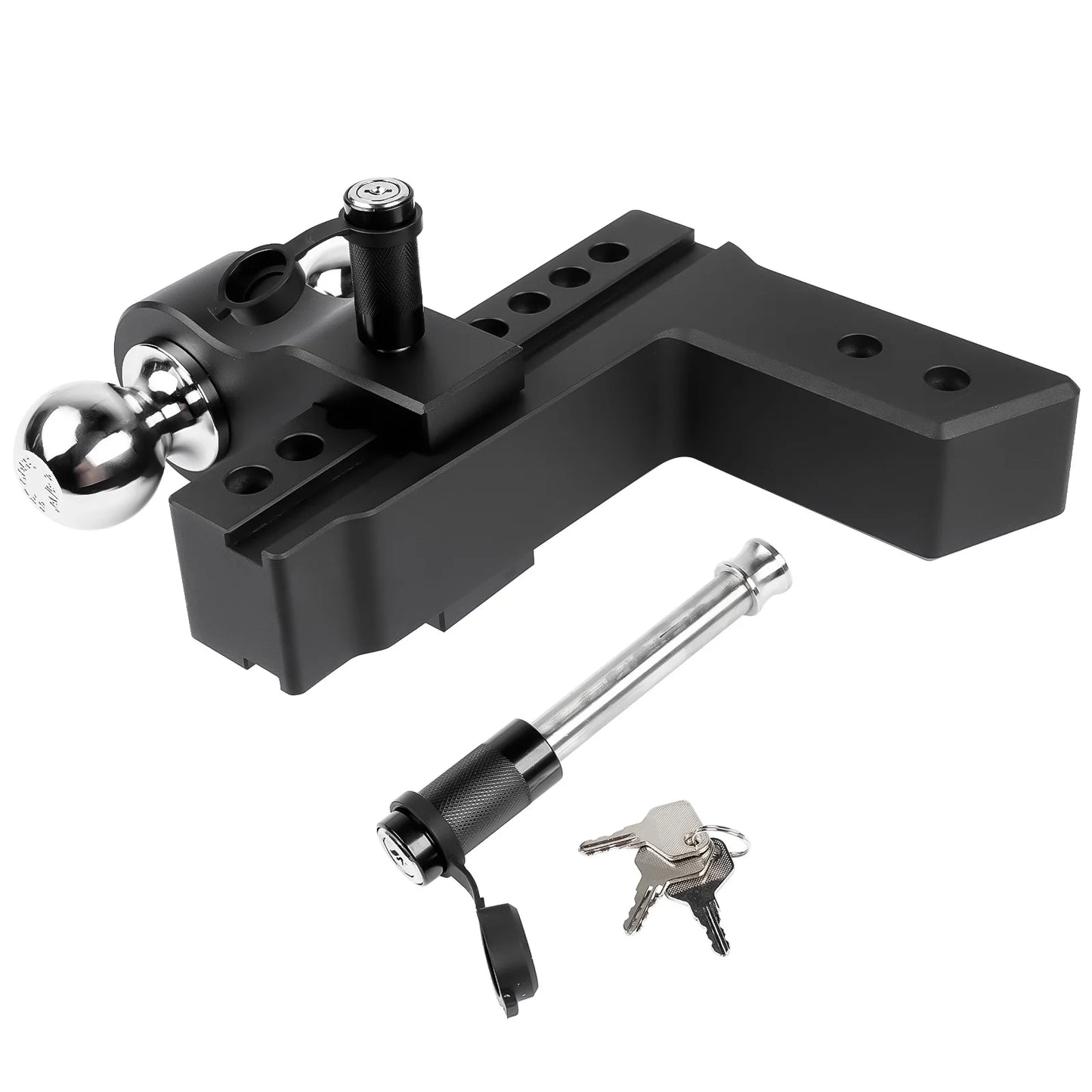 AP03 Black Adjustable Trailer Hitch Fits 2.5" Receiver | 8" Drop/Rise Heavy Duty Aluminum Drop Hitch 18500 LBS GTW Tow Hitch