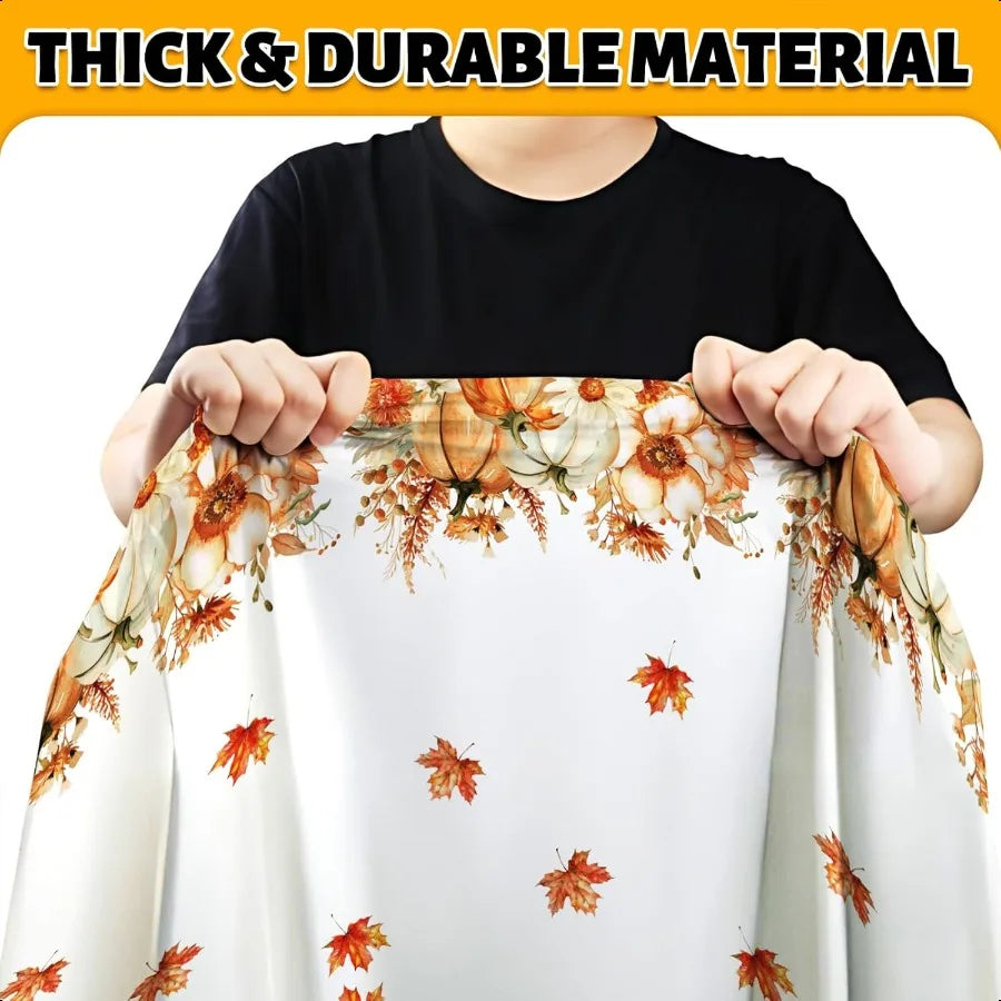 Fall Thanksgiving Tablecloth 4 Packs Plastic  Table Cloth 54x108 Rec Table Cover with Pumpkin Maple Leaf for Holiday Dinner Par