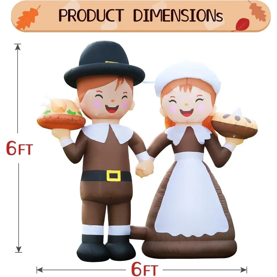 6ft Tall LED Lighted Inflatable Pilgrim Boy and Girl for Outdoor Thanksgiving Holiday Yard Decoration Fall and Christmas Garden