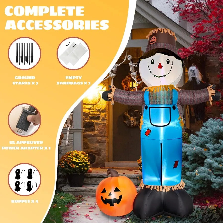 8 FT Fall Inflatables Scarecrow Decorations with Pumpkin Inflatable Yard Decor Builtin LEDs for Halloween Thanksgiving Fall Aut