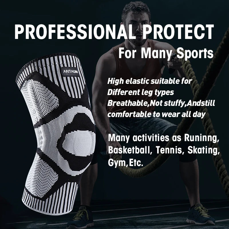 1 Pack of Professional Sports Knee Pads, Knee Pads, Meniscus Silicone Spring Support, Running Fitness, Basketball, Tennis, Badminton, Volleyball Knee Pads
