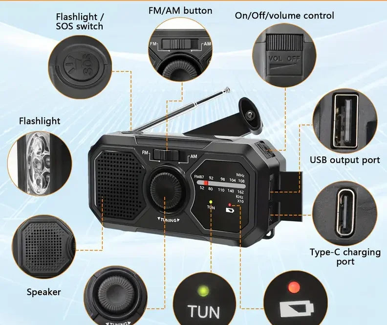 Portable Solar Radio, Emergency Kits first Aid Radio with Crank, Dynamo AM/FM Radio,Blackout Power station,USB Phone Charger