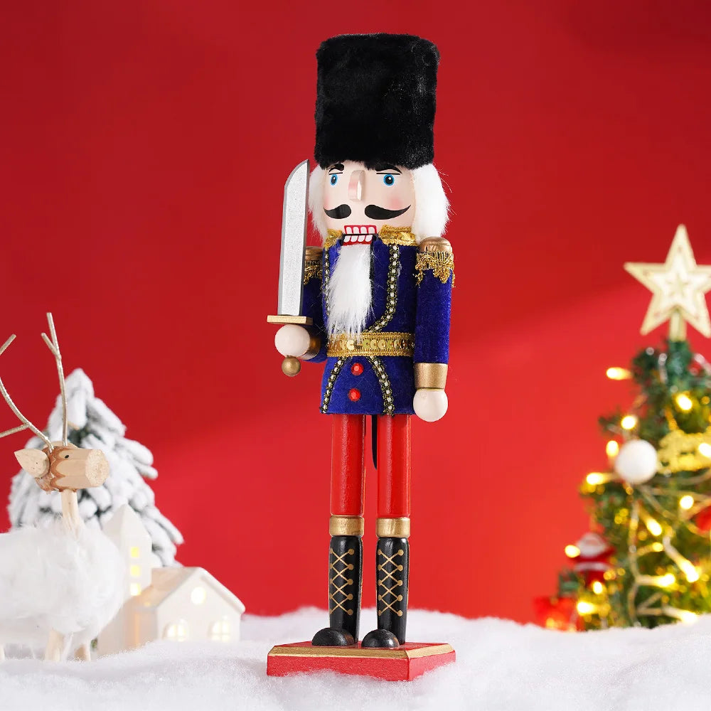 38cm Christmas Decoration Large Wooden Nutcracker Soldier Doll Christmas New Year Gift European Style Desktop Decoration