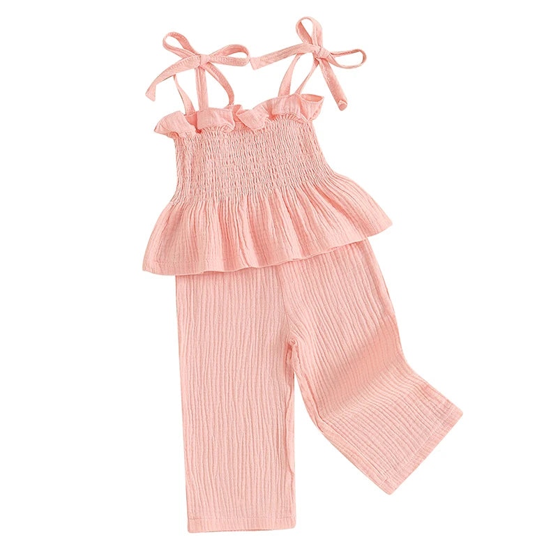 Toddler Girls 2Pcs Outfits Solid Color Sleeveless Camisole and Elastic Pants Set Baby Summer Clothes 6M-3Y