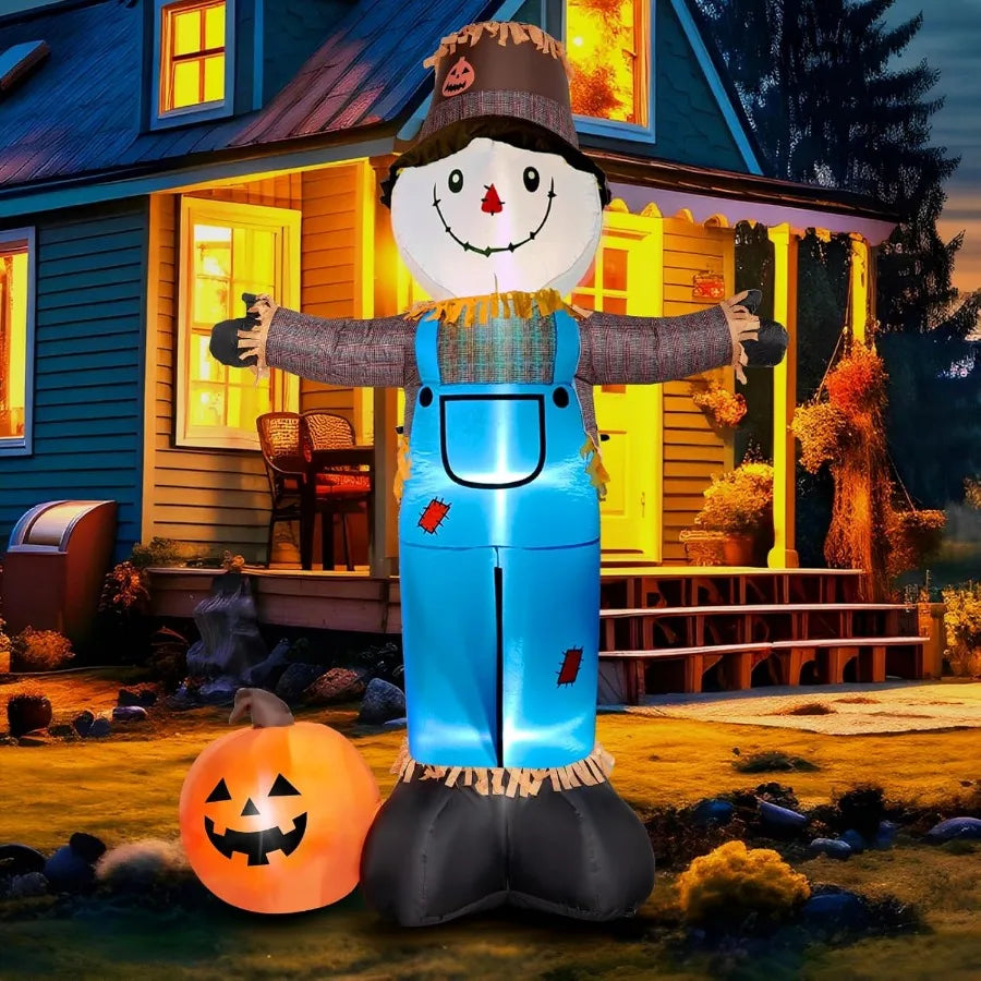 8 FT Fall Inflatables Scarecrow Decorations with Pumpkin Inflatable Yard Decor Builtin LEDs for Halloween Thanksgiving Fall Aut