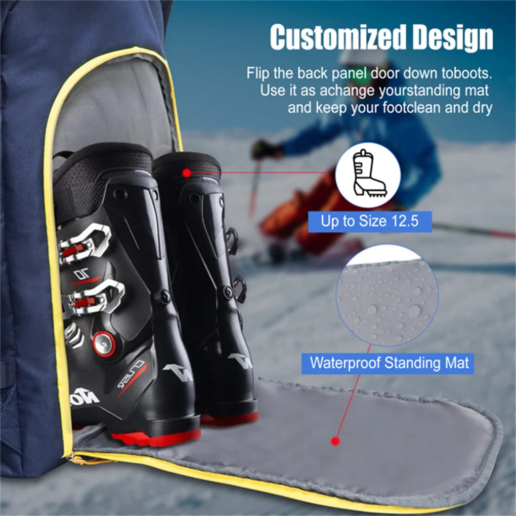 50L Blue Travel Ski Backpack for Ski Helmets, Goggles, Gloves, Skis & Other Accessories