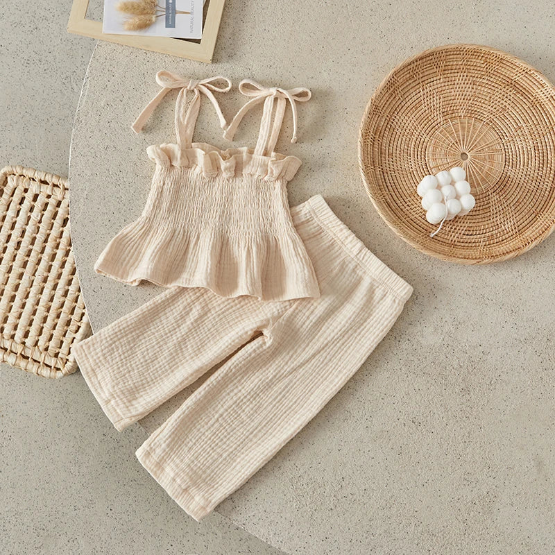 Toddler Girls 2Pcs Outfits Solid Color Sleeveless Camisole and Elastic Pants Set Baby Summer Clothes 6M-3Y