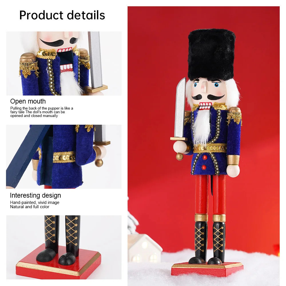 38cm Christmas Decoration Large Wooden Nutcracker Soldier Doll Christmas New Year Gift European Style Desktop Decoration
