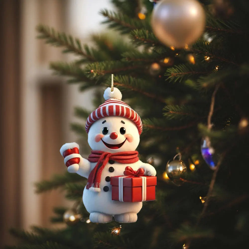 1/3/5PCS Christmas 2D Acrylic Cartoon Car Haning Pendants Xmas Santa Claus Snowman Ornaments Cute Christmas Tree Hangings Decor