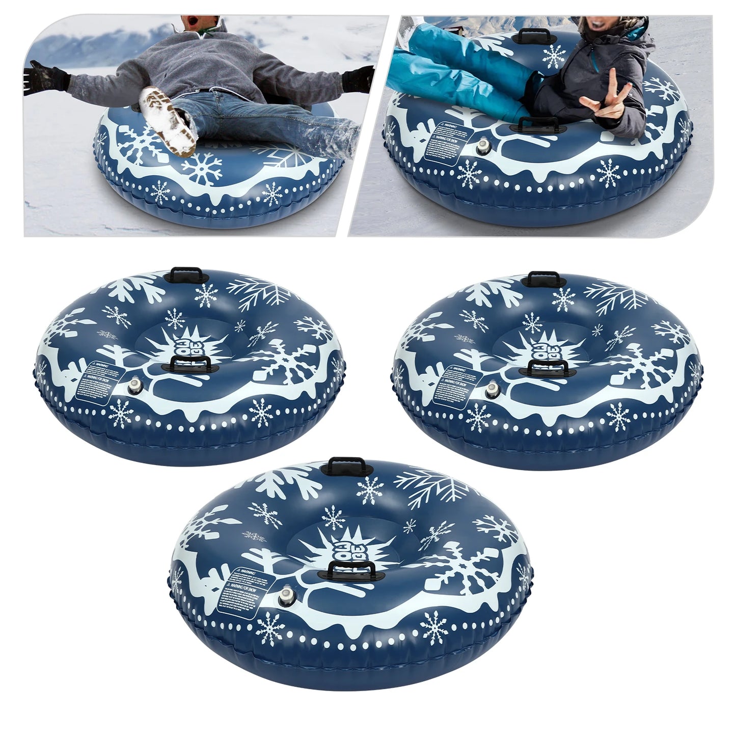 3PCS 40Inch PVC Ski Circle Inflatable Sledding Ring Snow Tubing Winter Snow Tube Snow Sleds for Kids and Adult