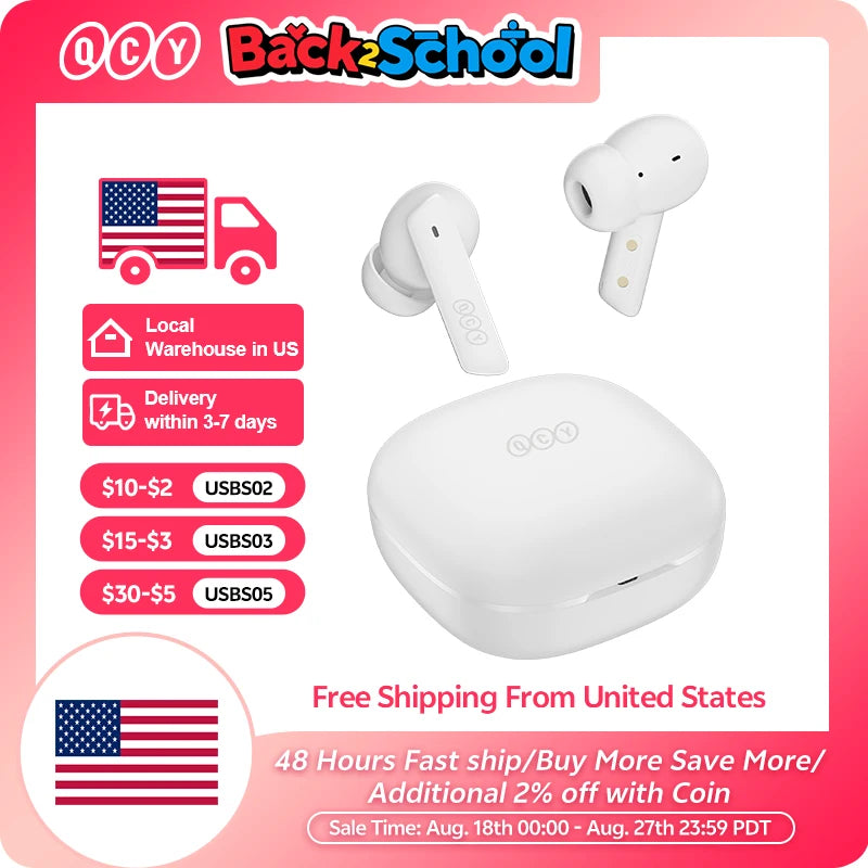 QCY HT05 ANC Wireless TWS Bluetooth 5.2 Earphones 40dB Active Noise Cancellation Headset in-Ear Mics Handfree Phone Earbuds