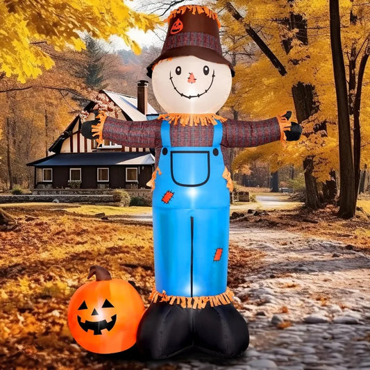 8 FT Fall Inflatables Scarecrow Decorations with Pumpkin Inflatable Yard Decor Builtin LEDs for Halloween Thanksgiving Fall Aut