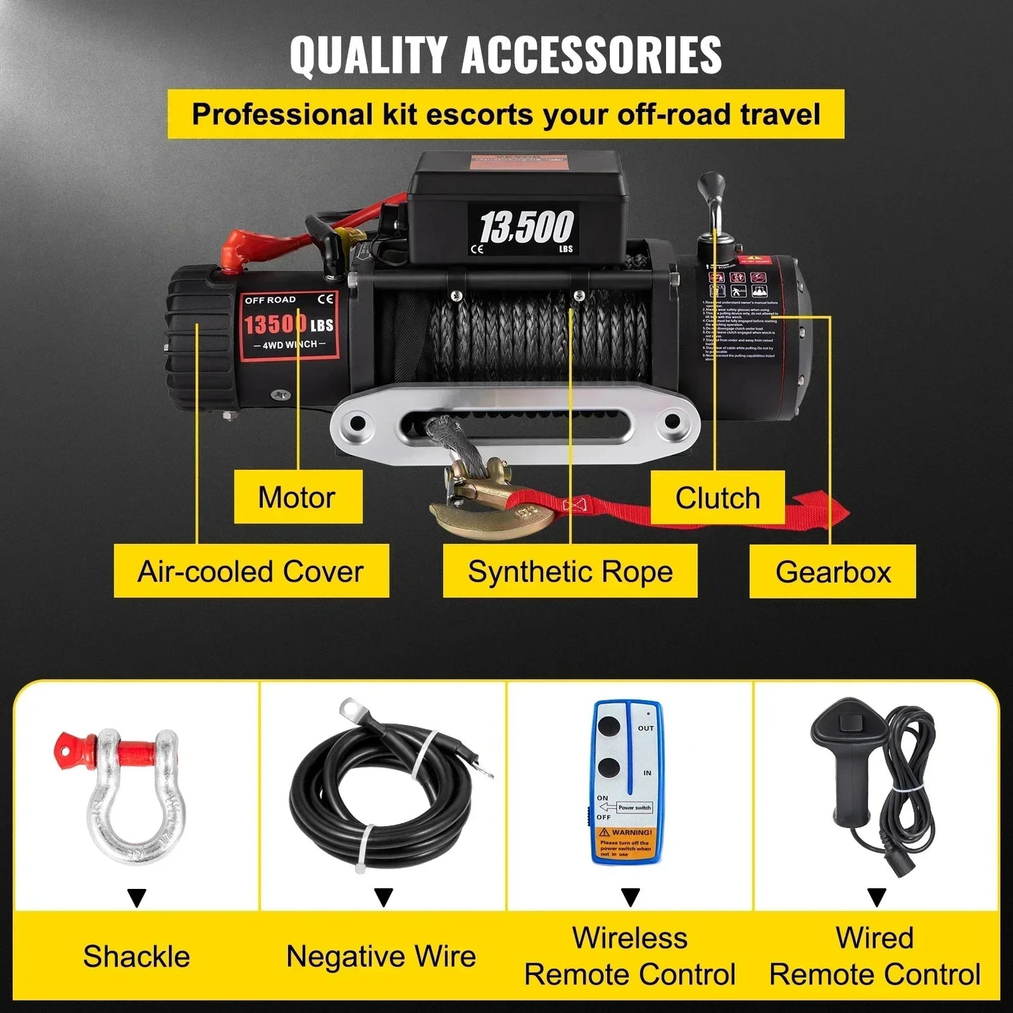 VEVOR 13500LBS Electric Truck Winch12v Electric Winch ATV Synthetic Rope with Remote Control for 4X4 Car Trailer ATV Truck