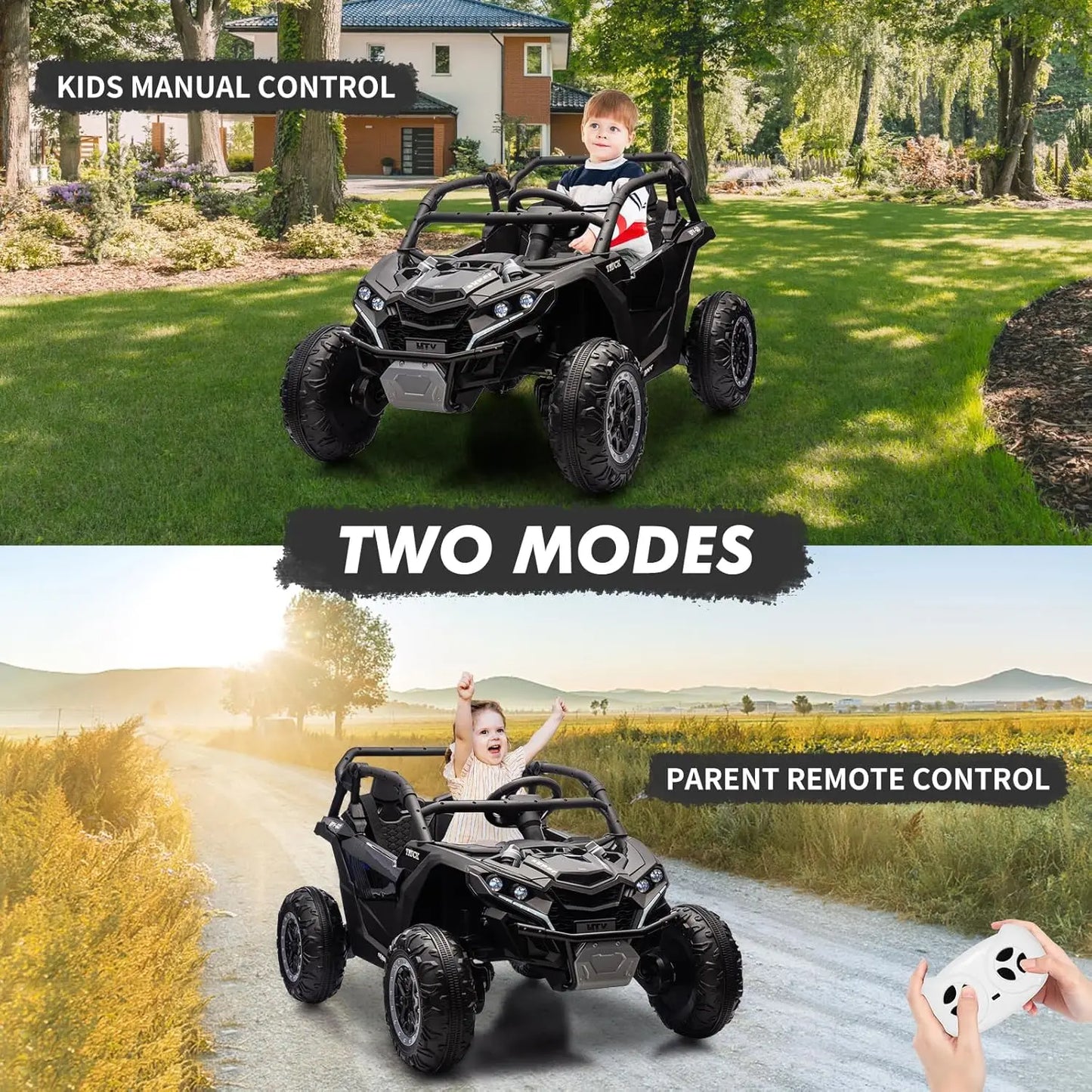 24V Ride On Car For Kids, 4WD Electric Vehicle With Remote Control, 2 Seater, LED Lights, Four-Wheel Shock Absorption, 3 Speeds