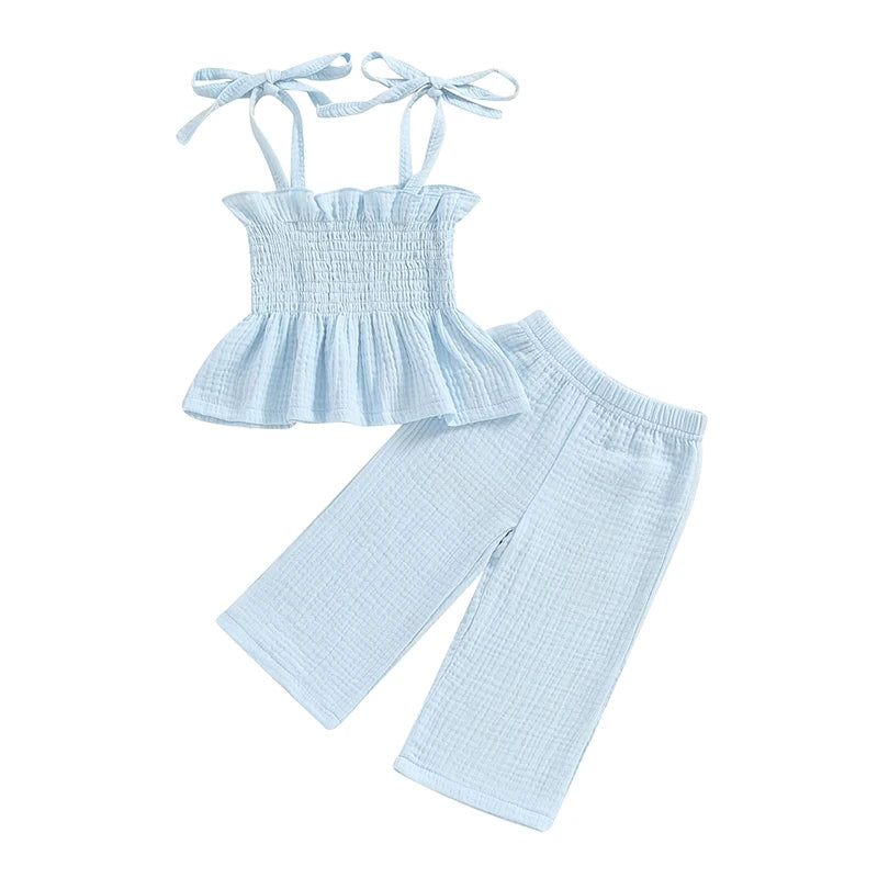 Toddler Girls 2Pcs Outfits Solid Color Sleeveless Camisole and Elastic Pants Set Baby Summer Clothes 6M-3Y