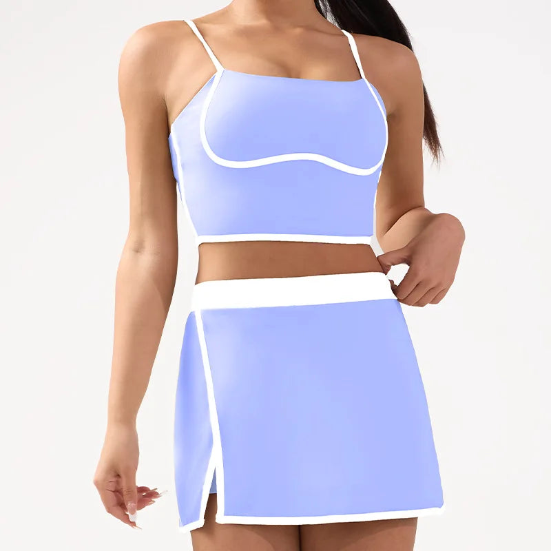 Yoga Jumpsuit Women with Contrasting Colors Chest Cushion for Anti Glare Leggings for Sports and Fitness Training Tennis Skirt