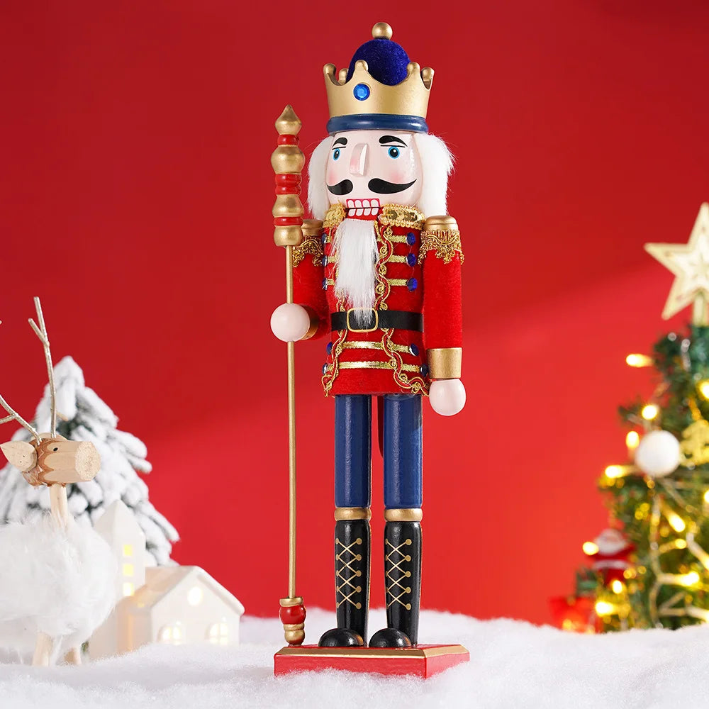 38cm Christmas Decoration Large Wooden Nutcracker Soldier Doll Christmas New Year Gift European Style Desktop Decoration