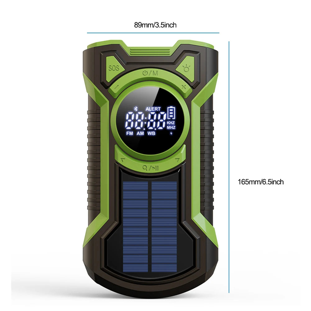 Solar AM/FM/NOAA Weather Radio Waterproof Hand Crank 5000mAh Bluetooth-Compatible5.3 Phone Charger SOS Alarm for Outdoor Camping