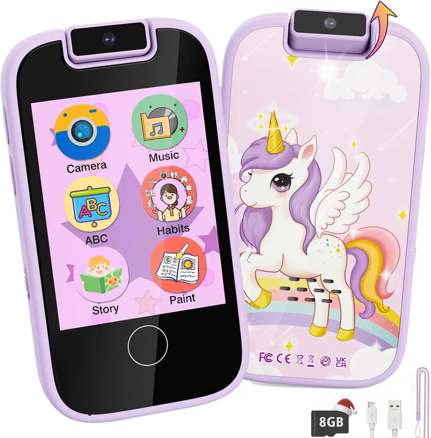 Kids Smart Phone for Girls, Toddler Phone with Dual Camera Puzzle Games Touchscreen, Learning Toy Christmas Birthday Gift