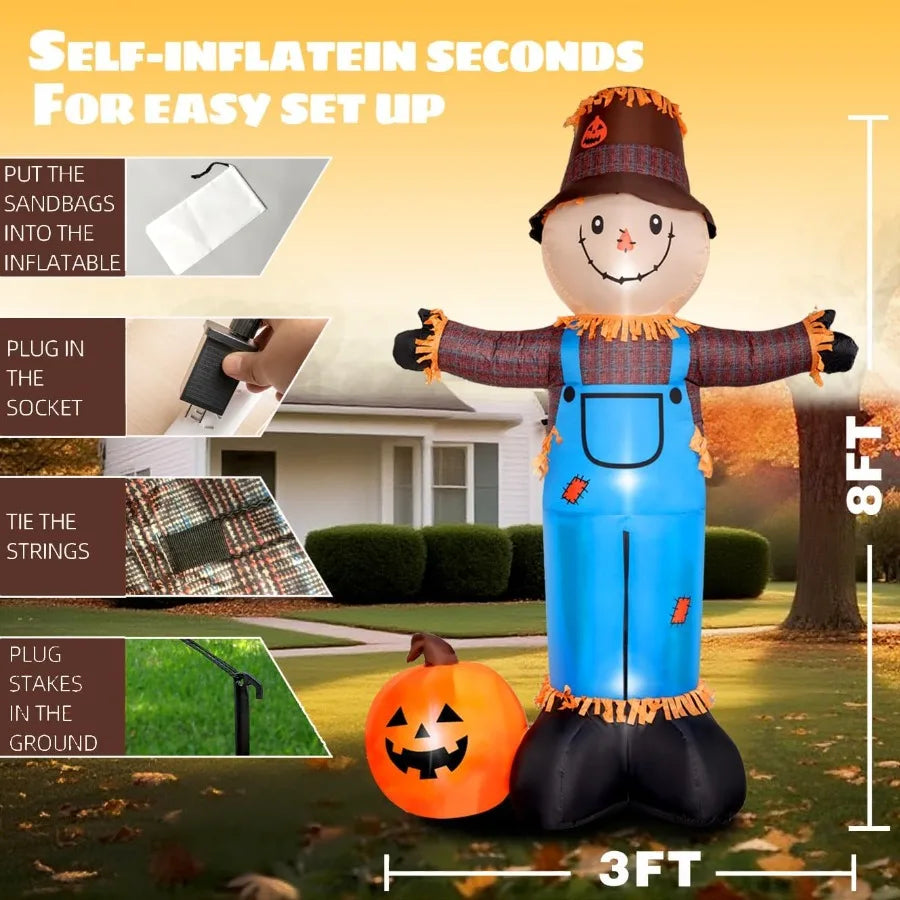 8 FT Fall Inflatables Scarecrow Decorations with Pumpkin Inflatable Yard Decor Builtin LEDs for Halloween Thanksgiving Fall Aut