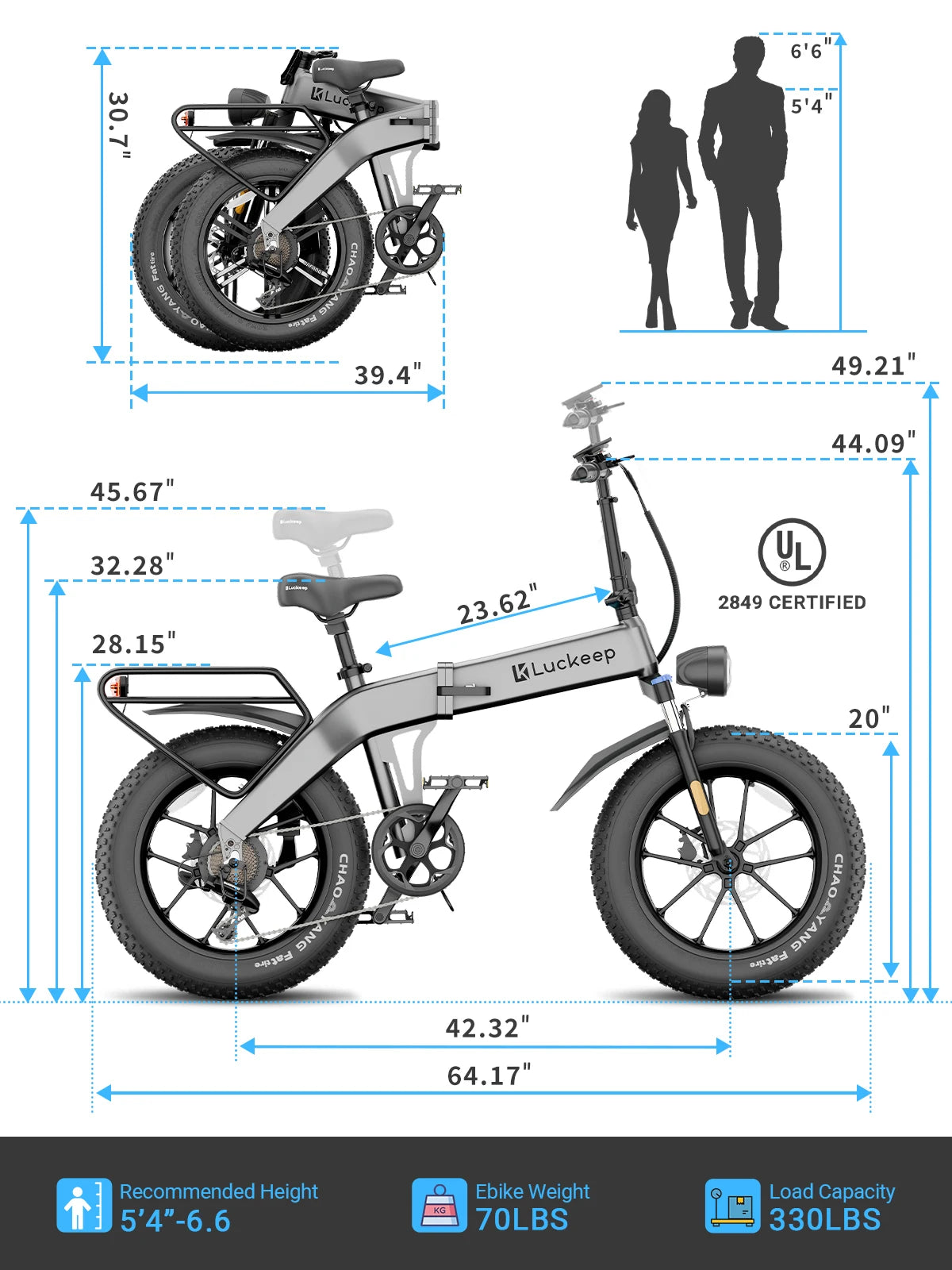 Luckeep X1 Folding Electric Bike for Adults 1500W Peak Motor,30 60 Miles,720WH Battery 20" x 4.0" Fat Tire Foldable Ebike