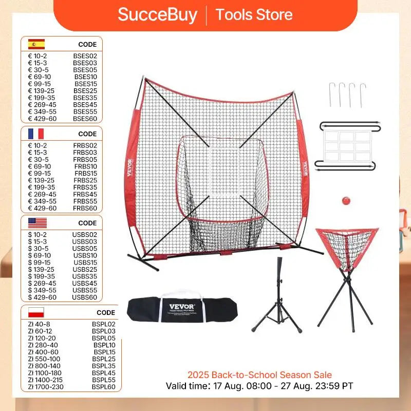 SucceBuy 7ft x 7ft Portable Baseball Softball Practice Training Net for Hitting Catching Pitching with Carry Bag Ball Collector