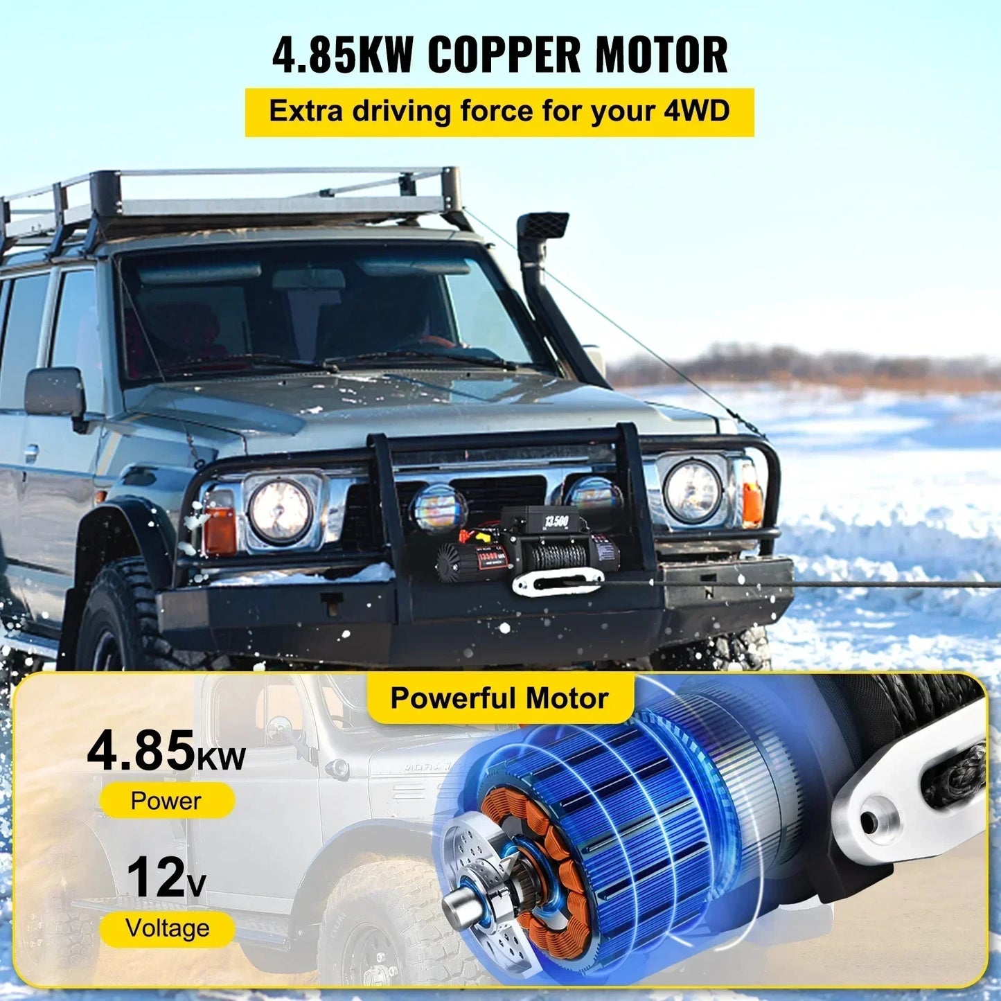 VEVOR 13500LBS Electric Truck Winch12v Electric Winch ATV Synthetic Rope with Remote Control for 4X4 Car Trailer ATV Truck