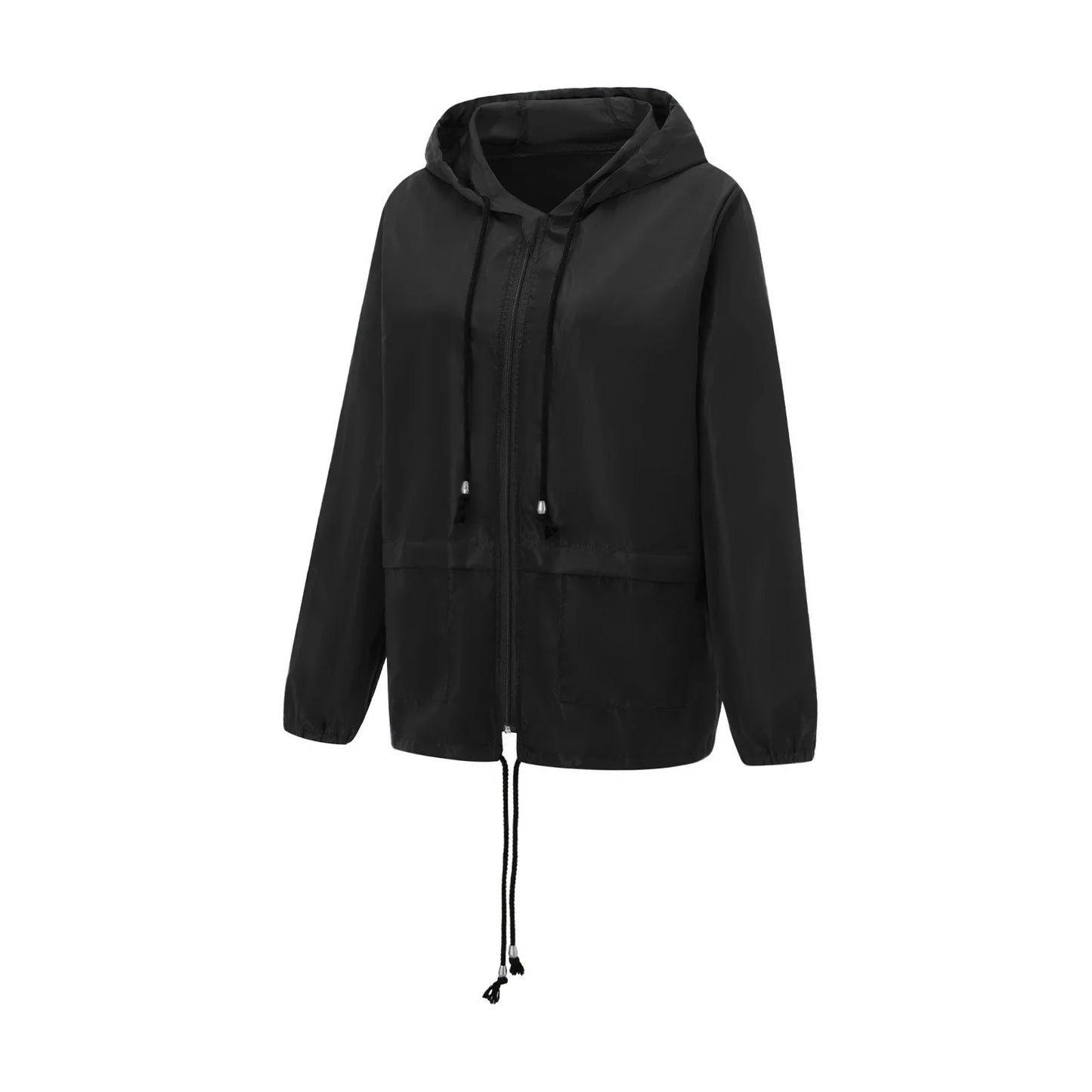 Women Lightweight Packable Raincoat Waterproof Hooded Windbreaker with Adjustable Drawstring and Zipper Pockets for Outdoor