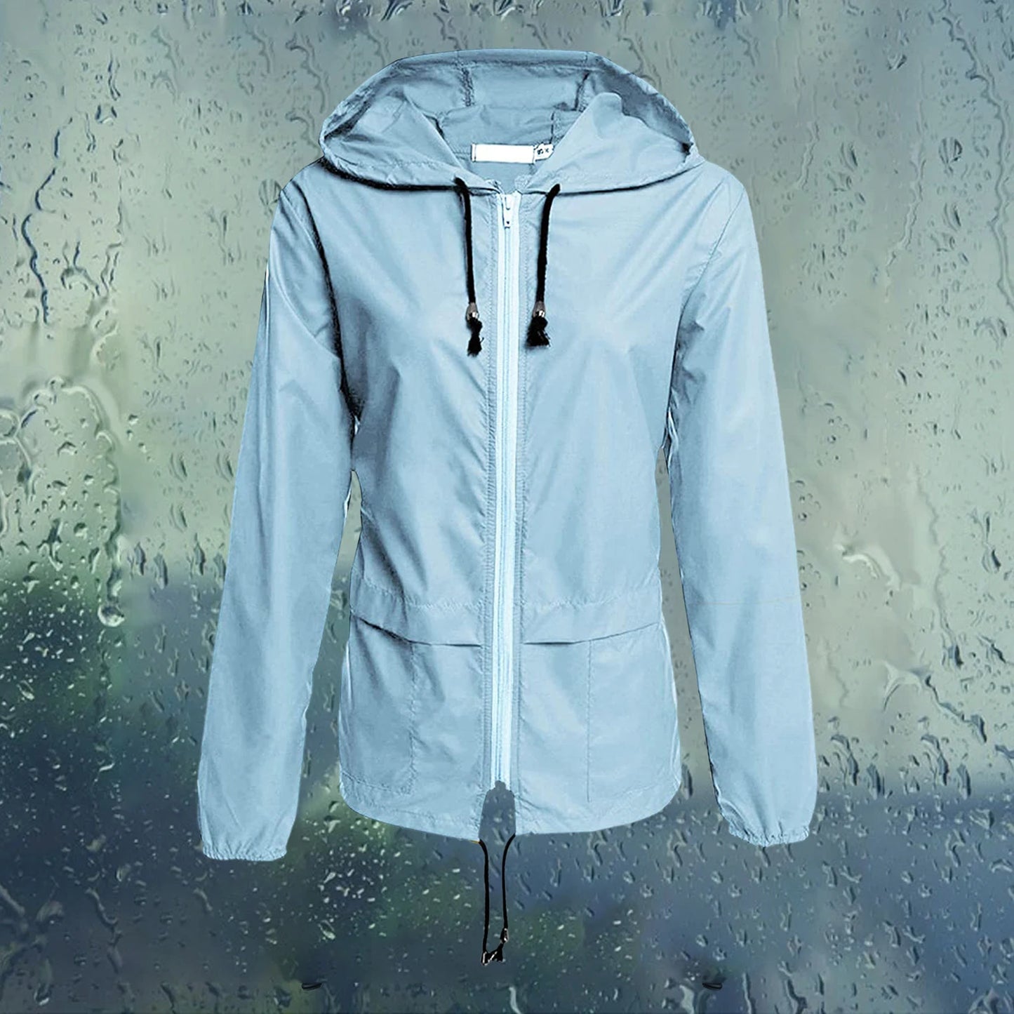 Women Lightweight Packable Raincoat Waterproof Hooded Windbreaker with Adjustable Drawstring and Zipper Pockets for Outdoor