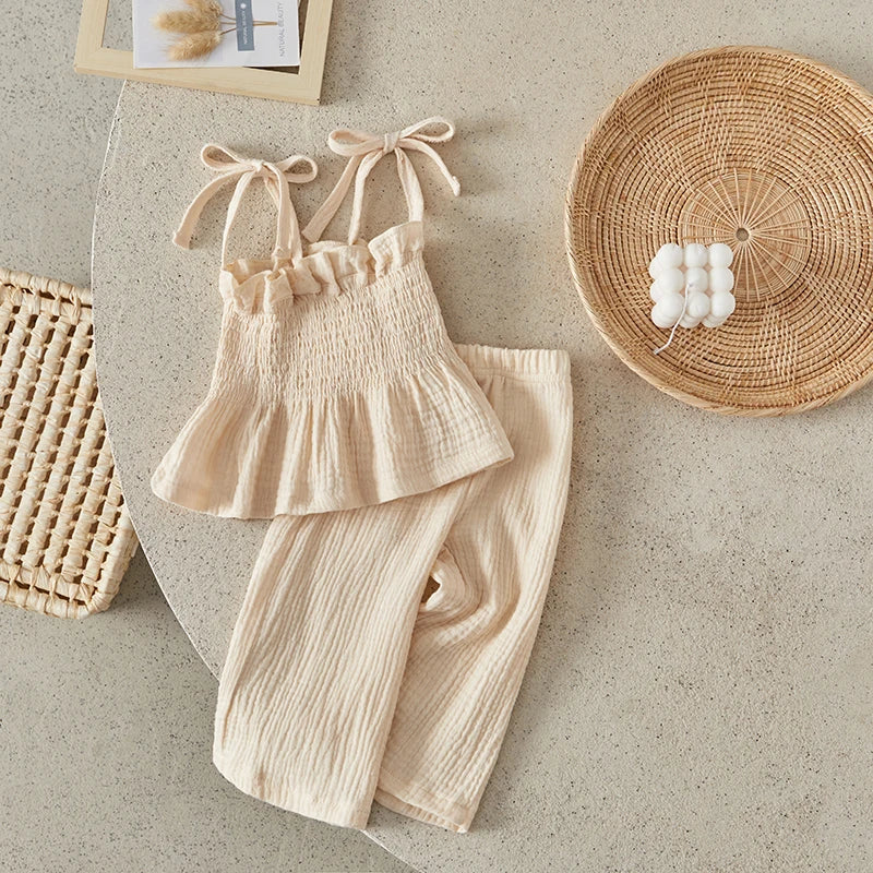 Toddler Girls 2Pcs Outfits Solid Color Sleeveless Camisole and Elastic Pants Set Baby Summer Clothes 6M-3Y