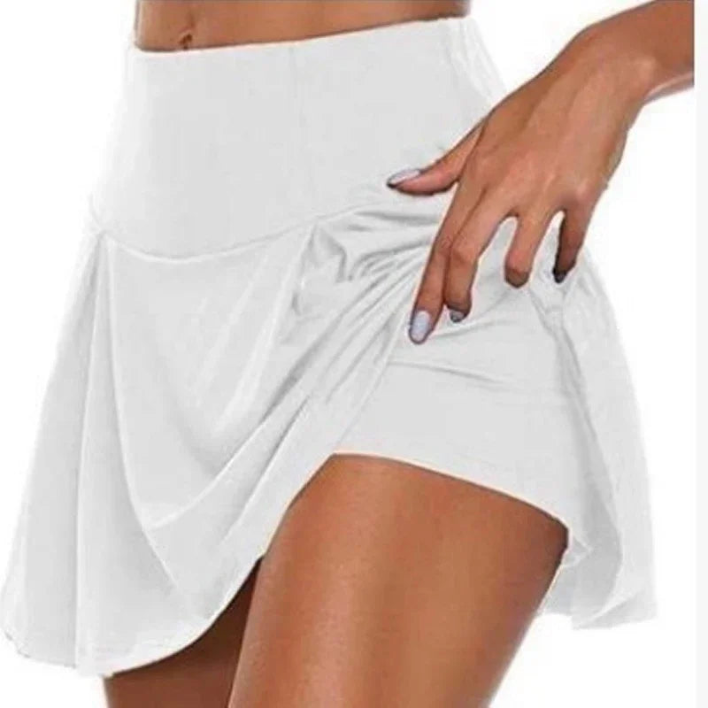 Basic Women's Solid Color Fitness High Waist Slim Yoga Fake Two-piece Leggings Running Shorts Tennis Outdoor Sports Skirt
