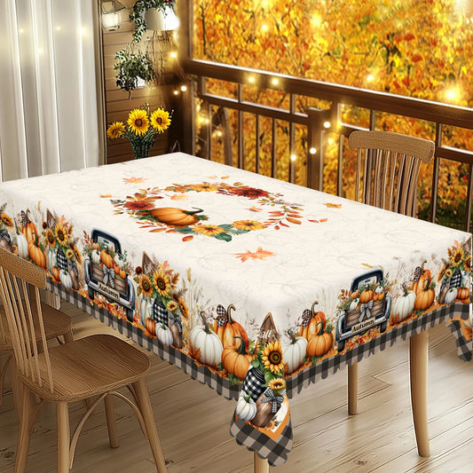 Gnizama Fall decoration autumn Thanksgiving rectangular round tablecloth with pumpkin truck, maple leaves pattern design,