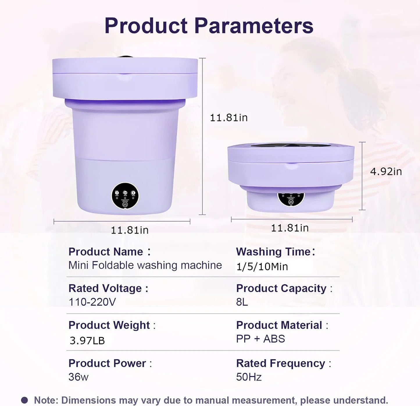 Mini Foldable Washer Portable Washing Machine Spin Dryer Washer For Camping Travel Home Underwear Sock 8L Laundry Cloth Tool