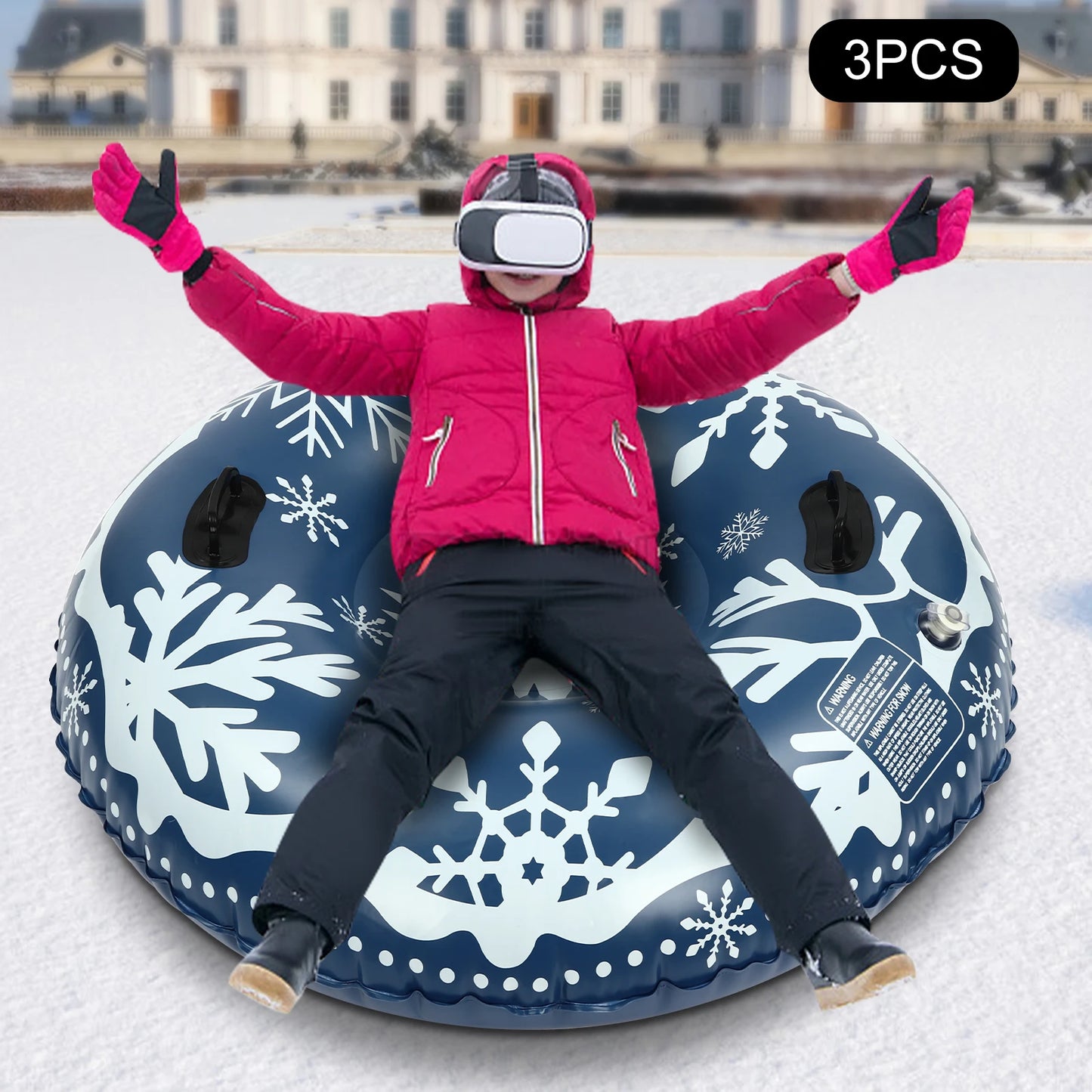 3PCS 40Inch PVC Ski Circle Inflatable Sledding Ring Snow Tubing Winter Snow Tube Snow Sleds for Kids and Adult