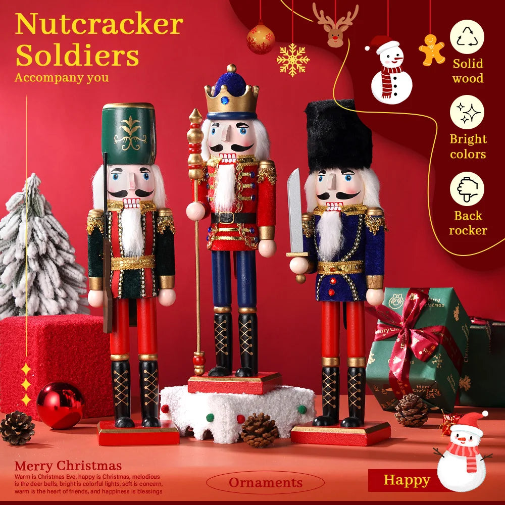 38cm Christmas Decoration Large Wooden Nutcracker Soldier Doll Christmas New Year Gift European Style Desktop Decoration