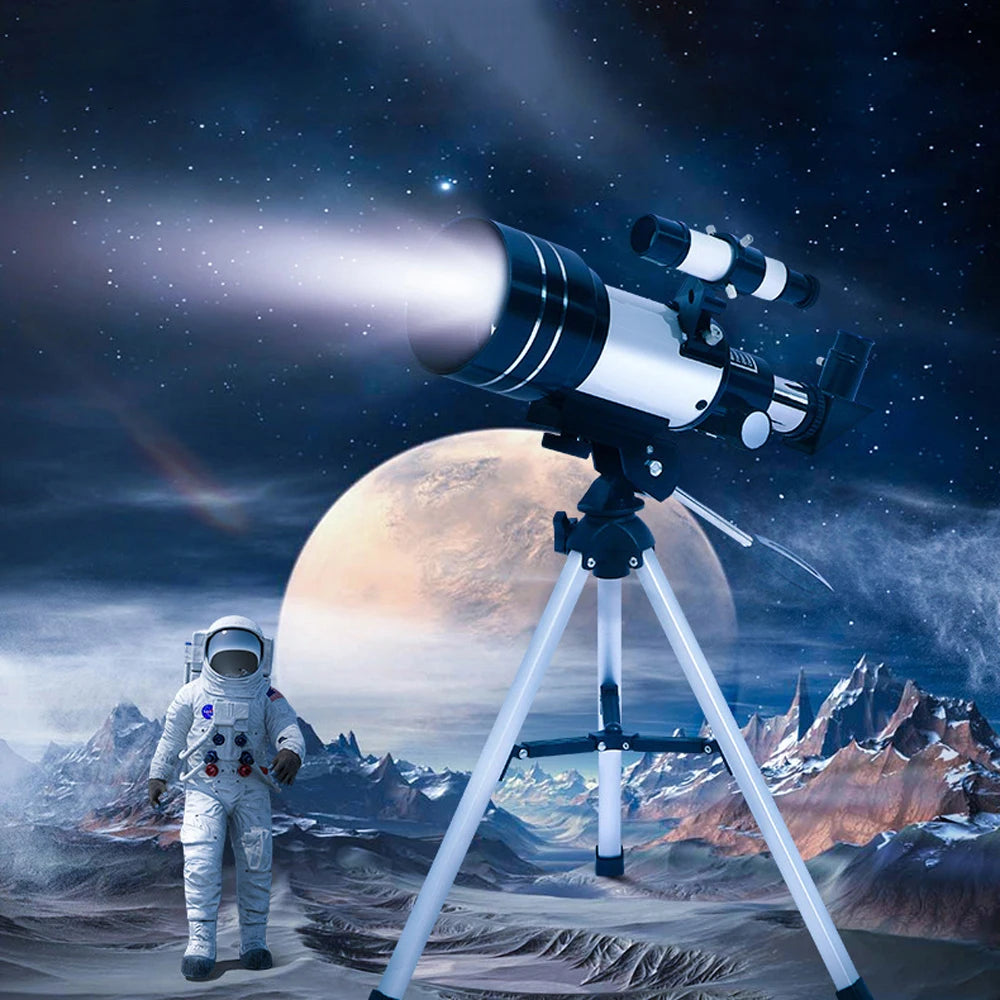 150X Astronomical Telescope , 70mm Aperture Refractor Portable Travel Telescope with Phone Adapter &Wireless Remote