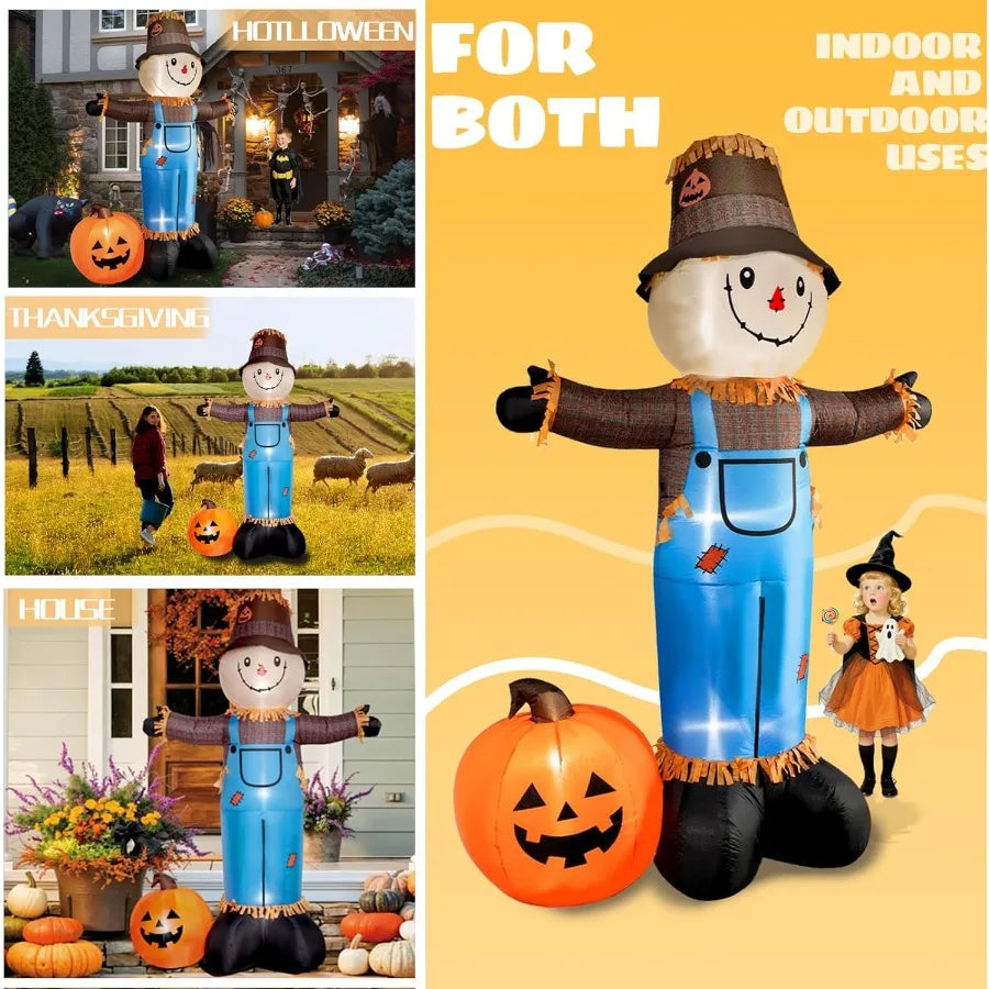 8 FT Fall Inflatables Scarecrow Decorations with Pumpkin Inflatable Yard Decor Builtin LEDs for Halloween Thanksgiving Fall Aut