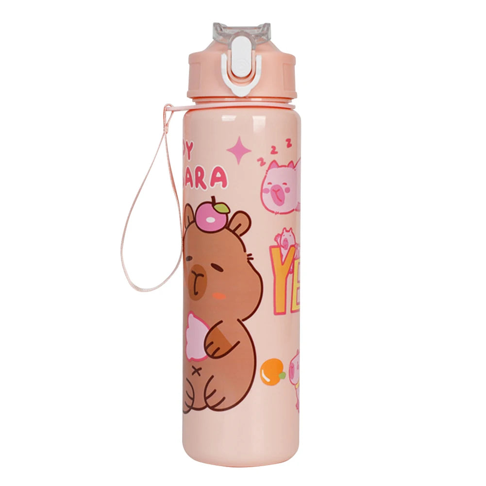700ml Capybara Cute Water Cup with Straw & Handle Portable Drinking Bottle Large Capacity Kawaii Water Bottle for Fitness Sports
