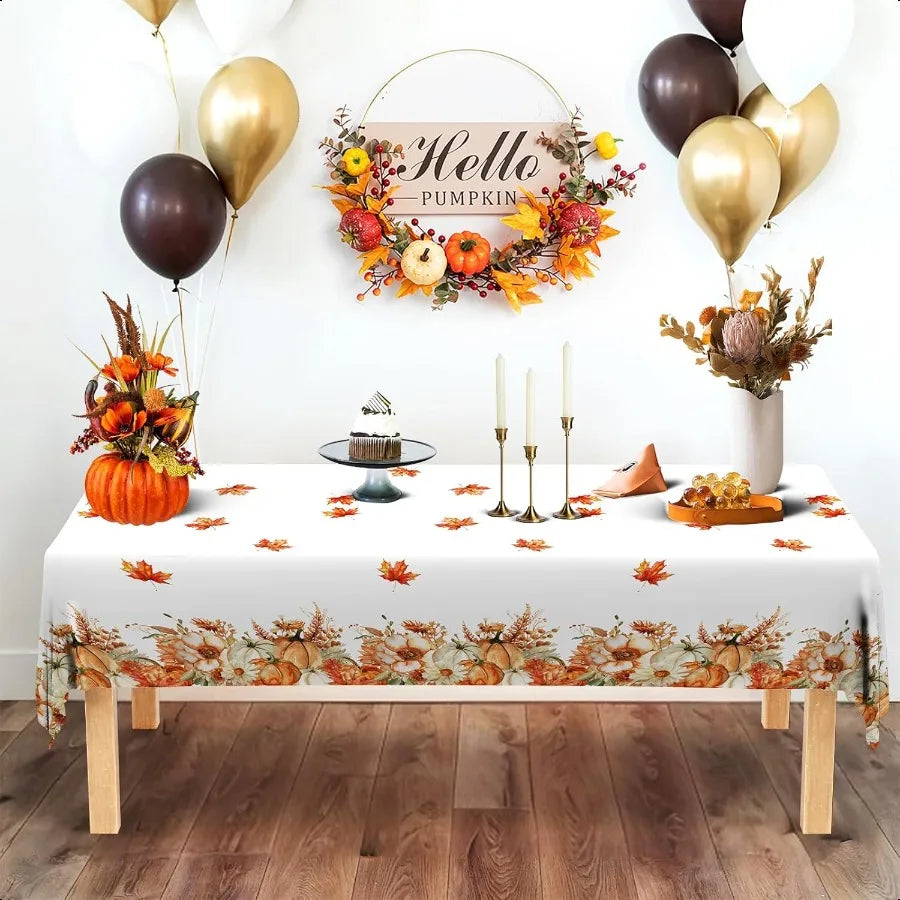 Fall Thanksgiving Tablecloth 4 Packs Plastic  Table Cloth 54x108 Rec Table Cover with Pumpkin Maple Leaf for Holiday Dinner Par