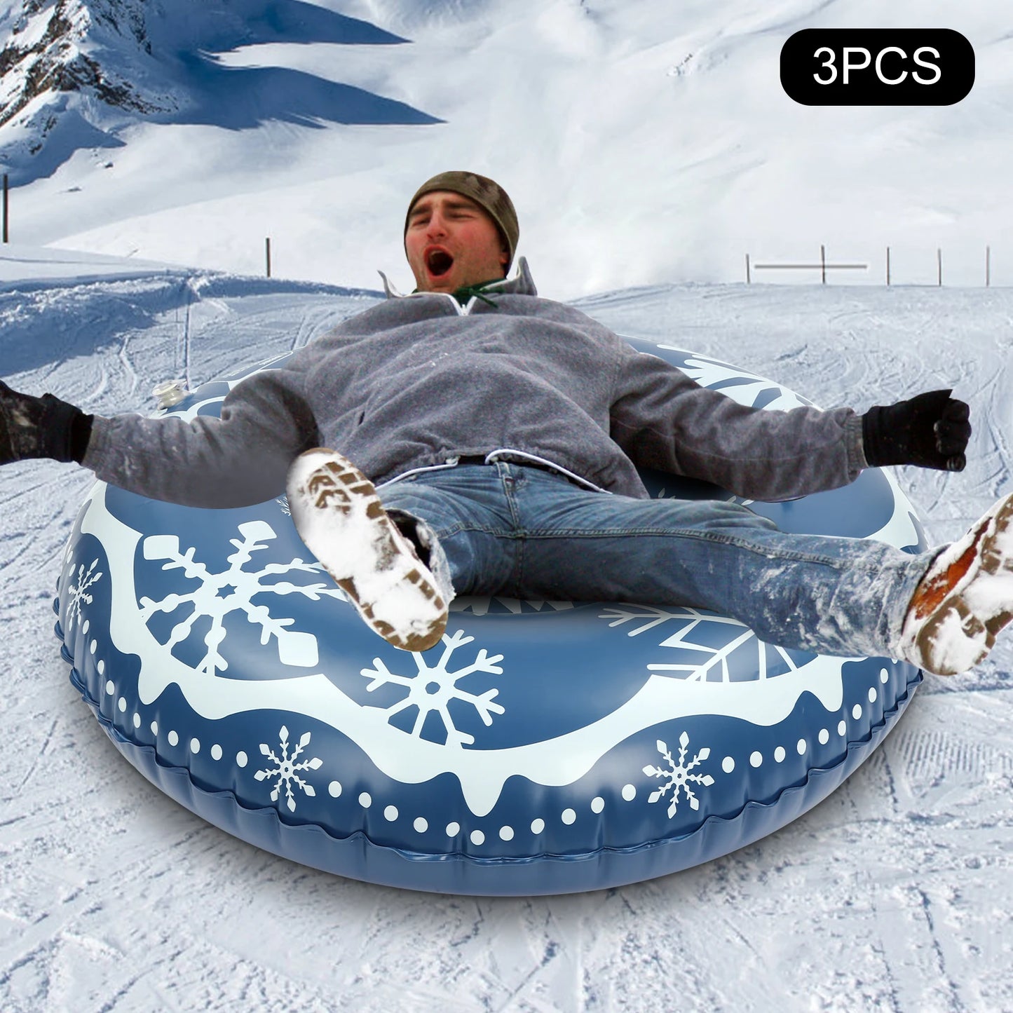 3PCS 40Inch PVC Ski Circle Inflatable Sledding Ring Snow Tubing Winter Snow Tube Snow Sleds for Kids and Adult