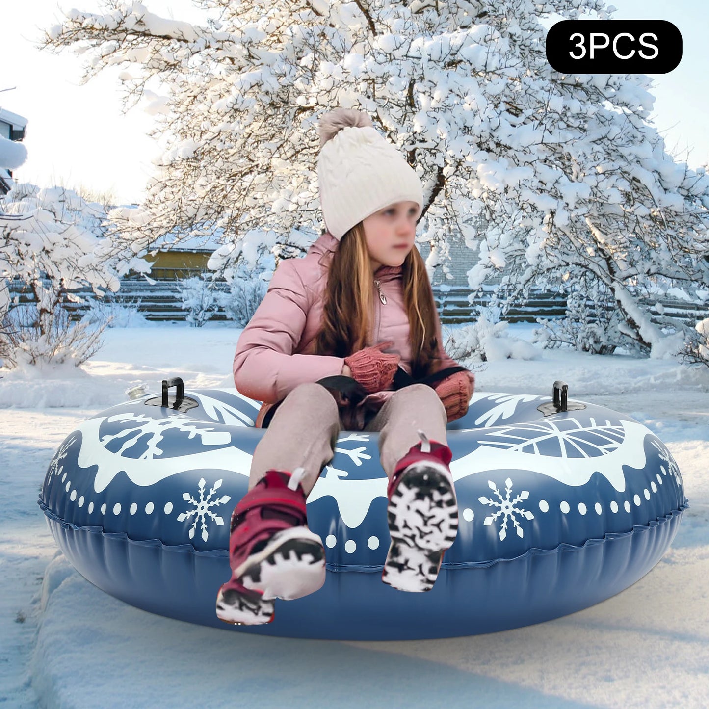 3PCS 40Inch PVC Ski Circle Inflatable Sledding Ring Snow Tubing Winter Snow Tube Snow Sleds for Kids and Adult
