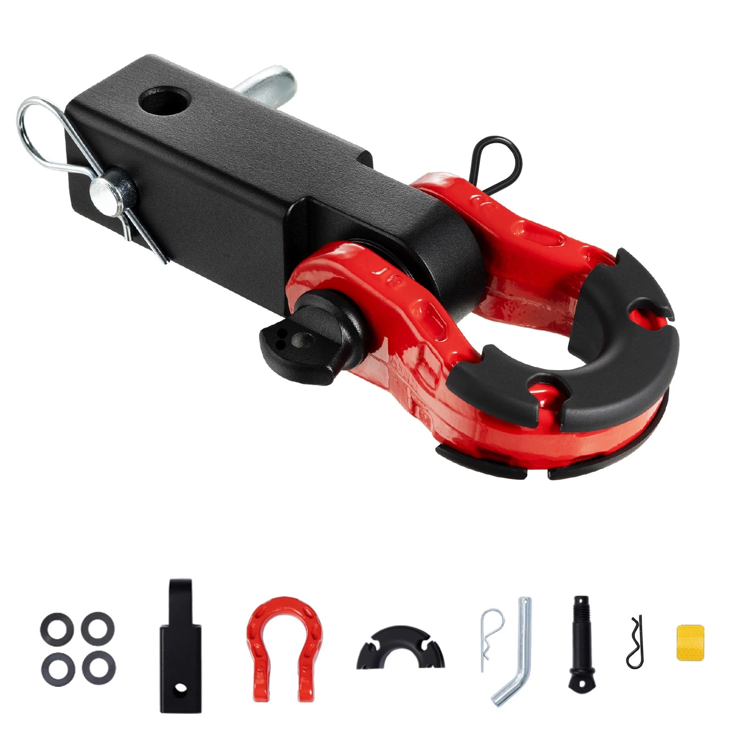 SucceBuy 2" Shackle Hitch Receiver Double Hole Recovery Shackle Block Powder Coat Hitch Pin D-Ring for SUV Trucks Jeeps Off-Road
