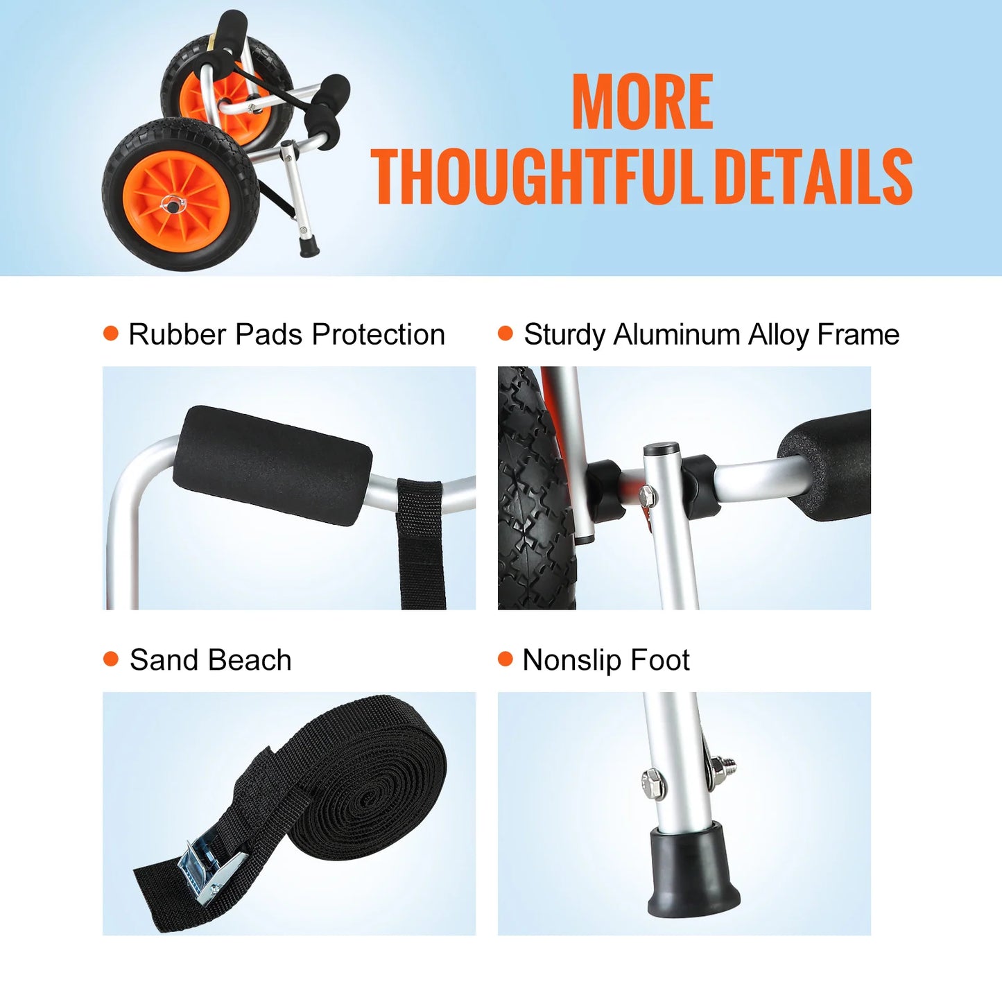 SucceBuy Kayak Cart 250lbs Foldable Canoe Trolley Cart with 10'' Tires Support Foot for Paddleboards Float Mats Jon Boats