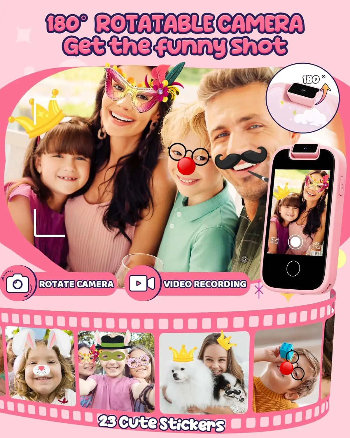 Kids Smart Phone for Girls, Toddler Phone with Dual Camera Puzzle Games Touchscreen, Learning Toy Christmas Birthday Gift