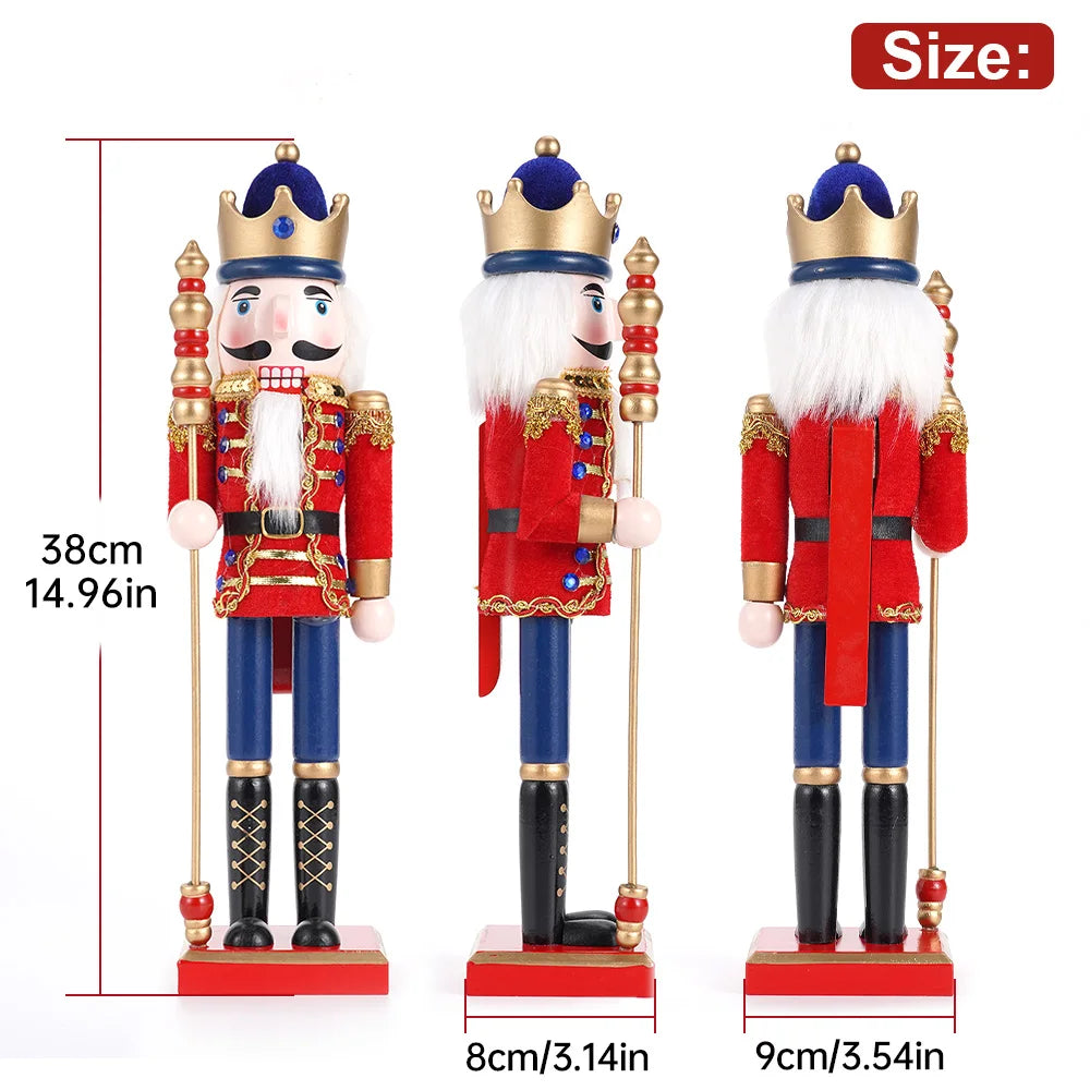 38cm Christmas Decoration Large Wooden Nutcracker Soldier Doll Christmas New Year Gift European Style Desktop Decoration