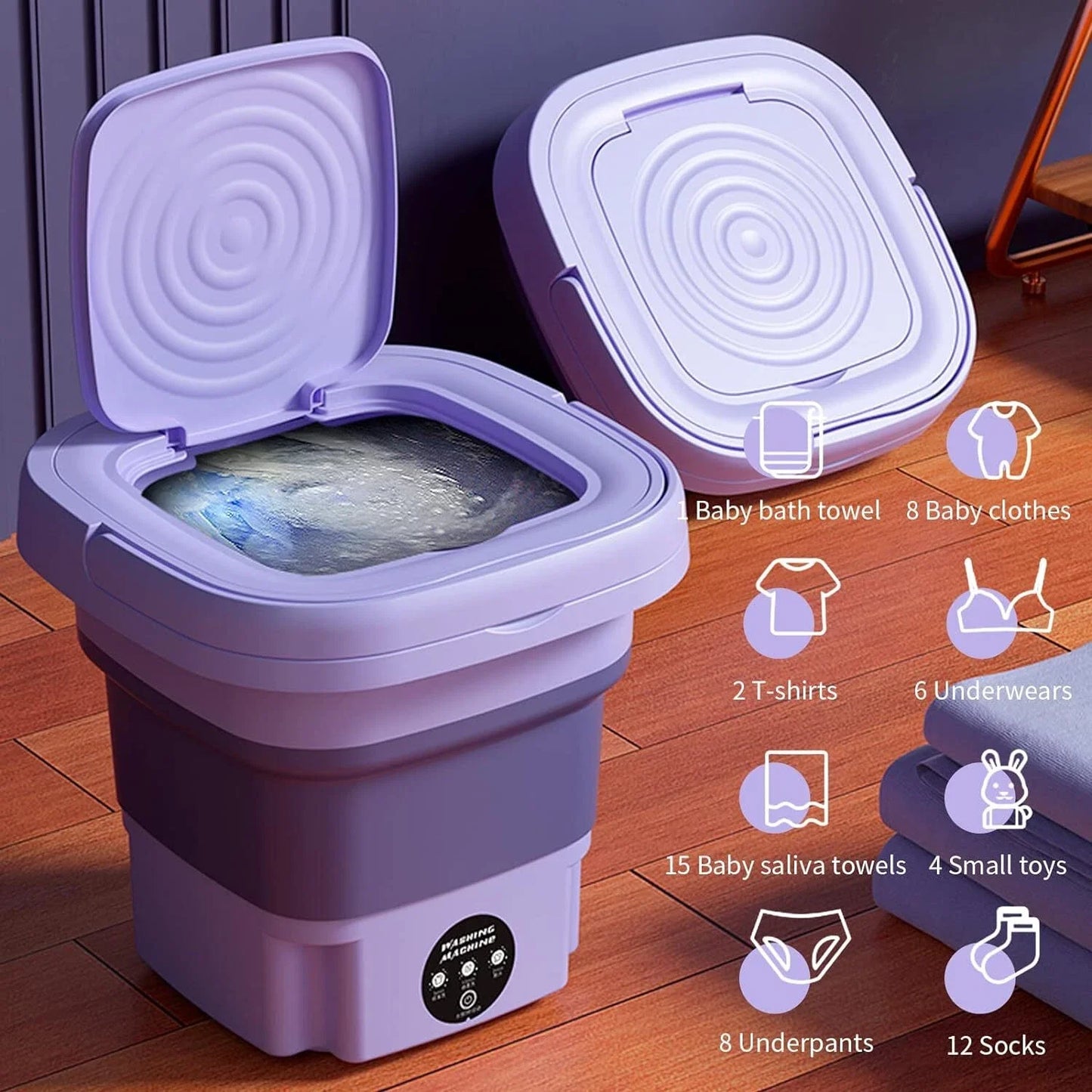 Mini Foldable Washer Portable Washing Machine Spin Dryer Washer For Camping Travel Home Underwear Sock 8L Laundry Cloth Tool