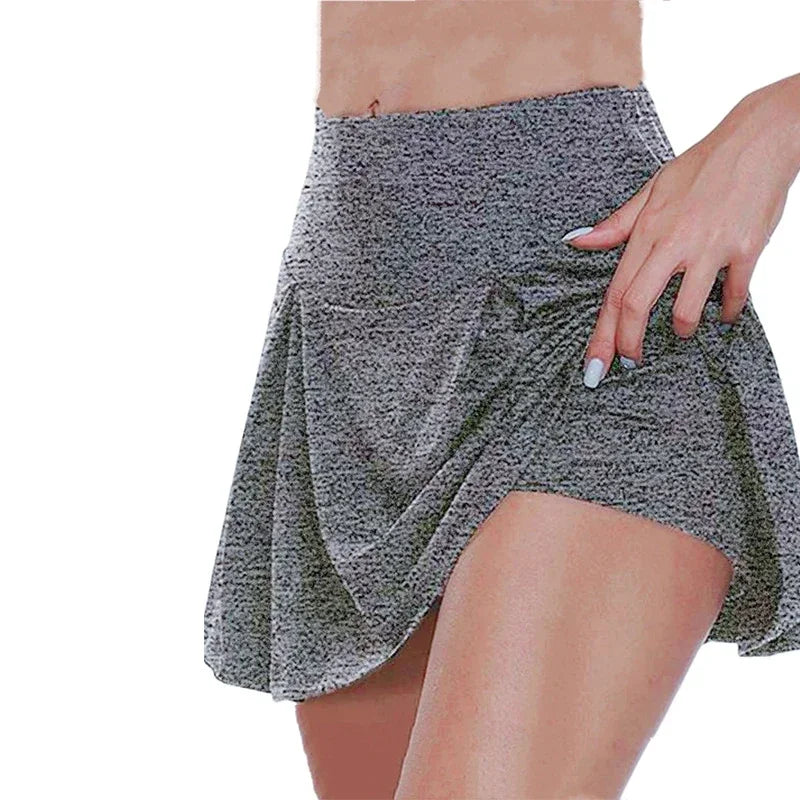 Basic Women's Solid Color Fitness High Waist Slim Yoga Fake Two-piece Leggings Running Shorts Tennis Outdoor Sports Skirt